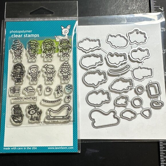 Lawn Fawn Tiny Winter Friends Clear Stamps & Coordinating Metal Dies Set - Picture 1 of 4